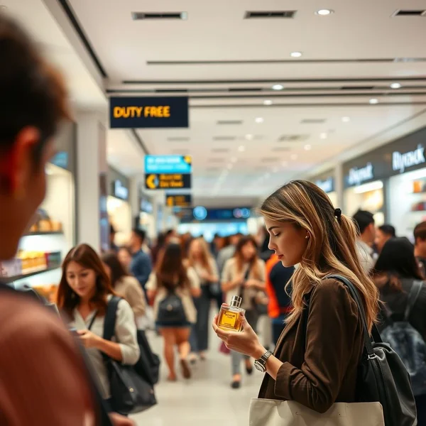 Un viajero mirando artículos en a duty-free shop
