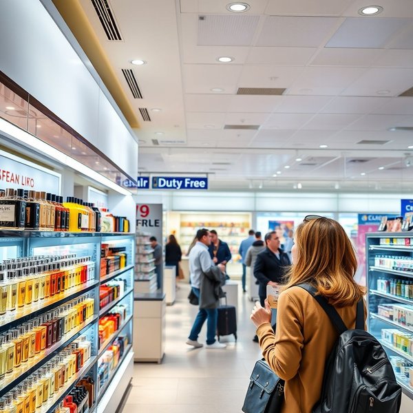 Un viaggiatore che guarda gli articoli in a duty-free shop