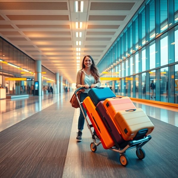 Una persona che spinge un luggage cart all'aeroporto