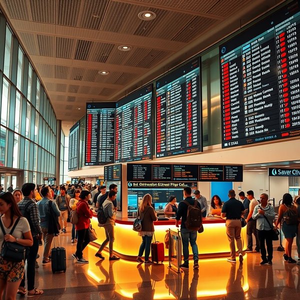 Une illustration du the information desk dans un aéroport.