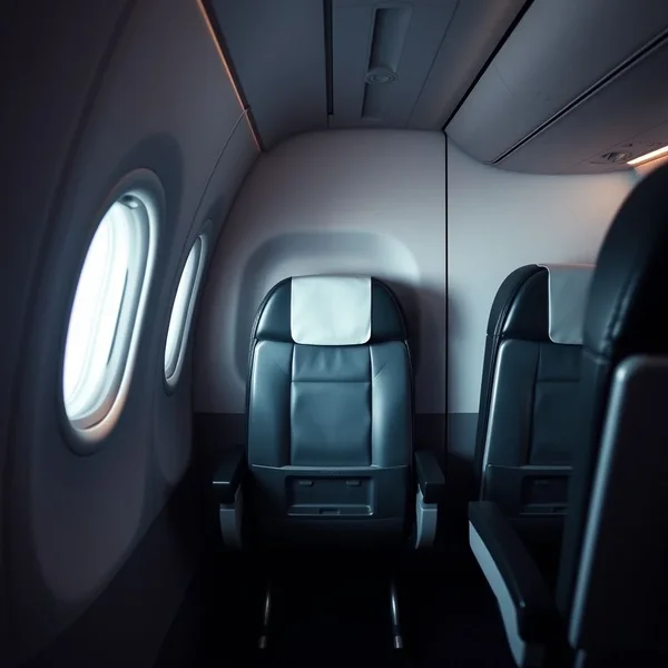 Un siège du milieu vide dans un avion, placé entre une fenêtre et un siège de couloir.