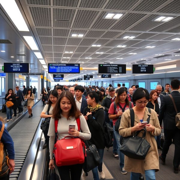Passagers passant par a security screening à l'aéroport