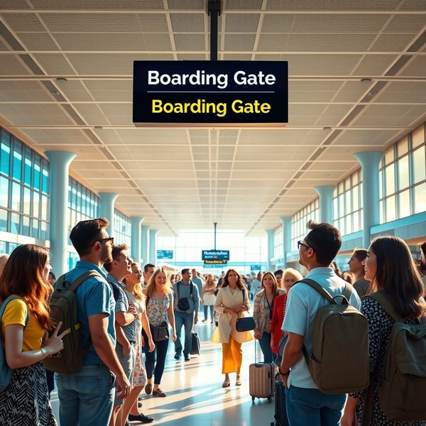 Una imagen que muestra a boarding gate en un aeropuerto