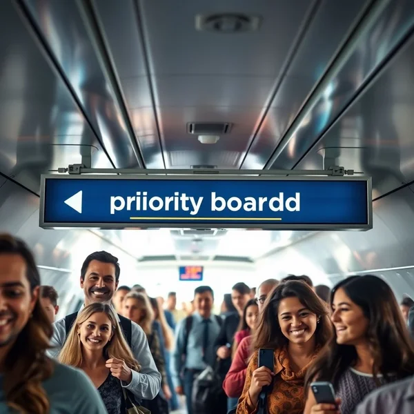 Ein Flughafengate mit einem Schild für priority boarding