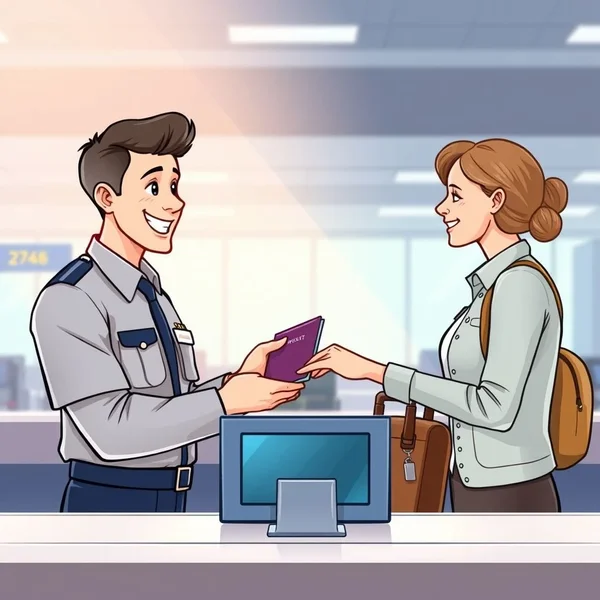 Een illustratie van een passport control-gebied