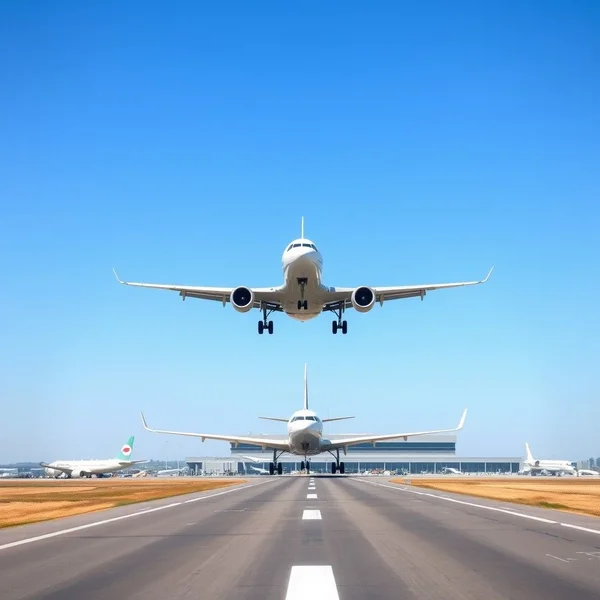 An airplane on a runway at an airport