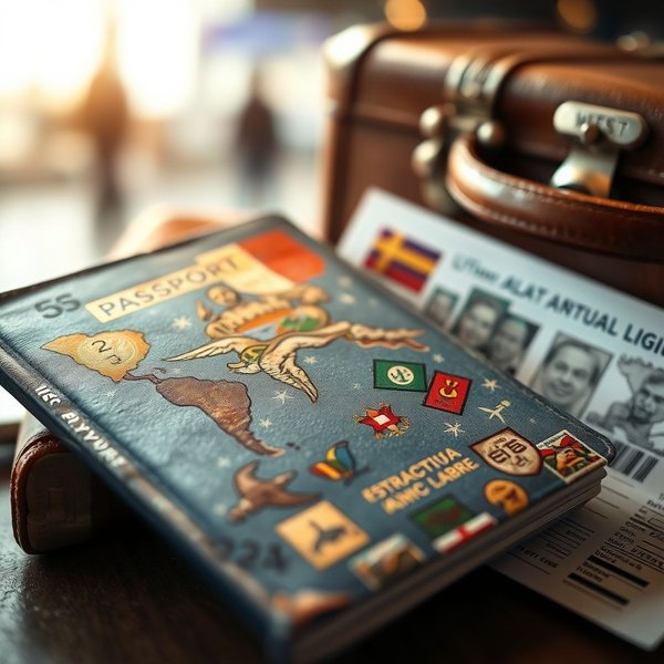 Bir pasaport veya vize gibi bir travel document gösteren bir görsel
