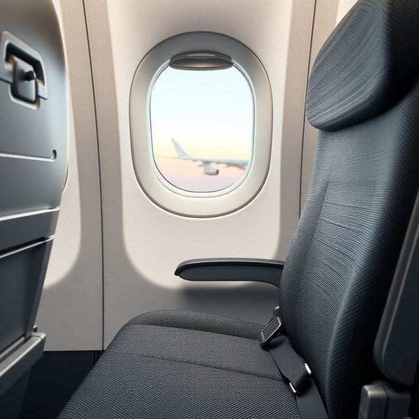 Bir uçağın boş bir middle seat'i, pencere ile koridor koltuğu arasında yer almakta.
