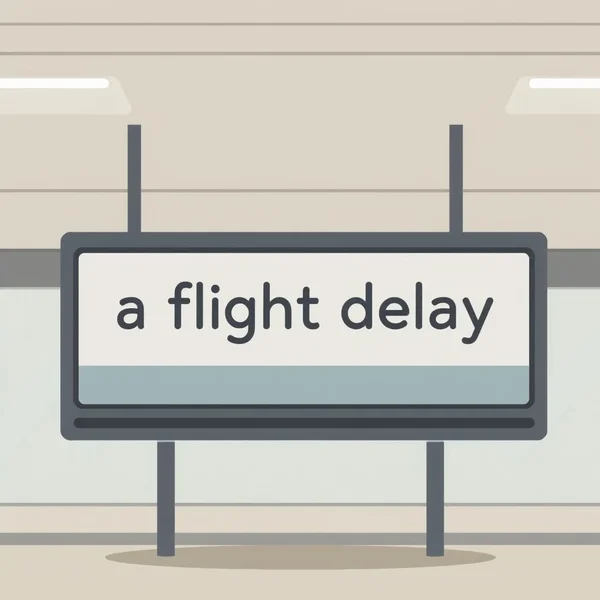 Bir havalimanı kalkış panosu ve a flight delay gösteriyor