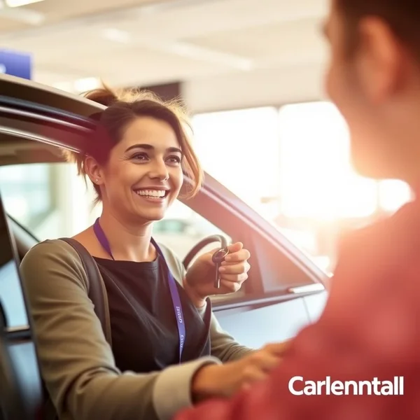 Bir kişi bir rental car anahtarı tutuyor