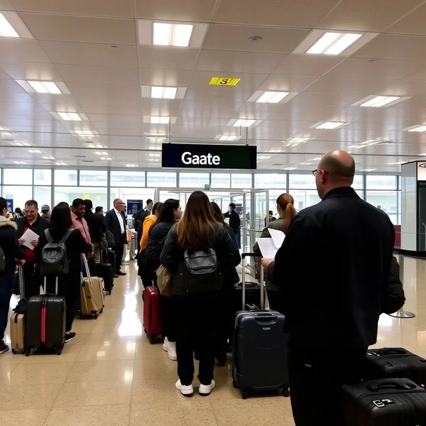 Bir havaalanında a boarding gate gösteren bir görsel