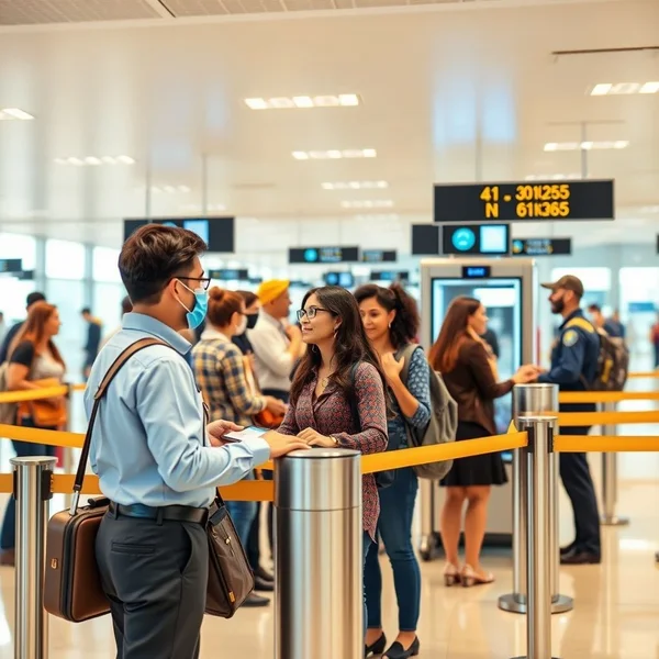 Havalimanında a security screening’den geçen yolcular