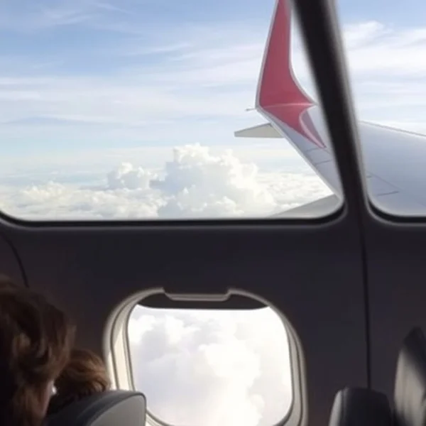 An airplane wing with clouds, illustrating the concept of air turbulence
