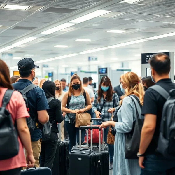 Penumpang melewati a security screening di bandara