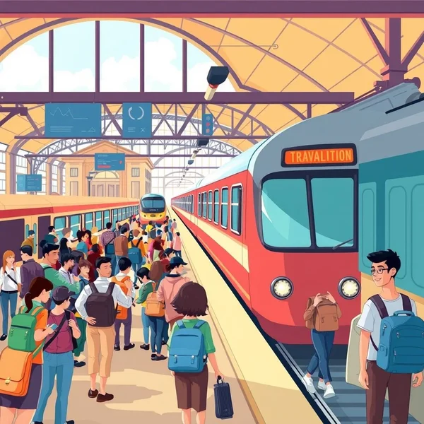 A bustling platform at a train station