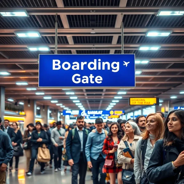 Gambar yang menunjukkan a boarding gate di bandara