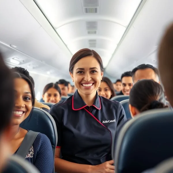 Image showing a flight attendant assisting passengers on a plane