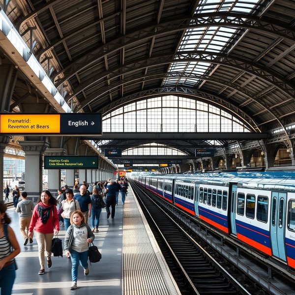 Оживлённая платформа на a train station