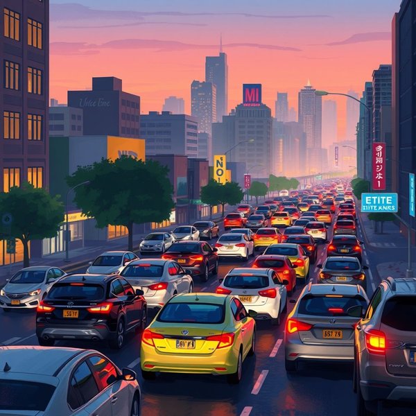 Image of a busy street during rush hour