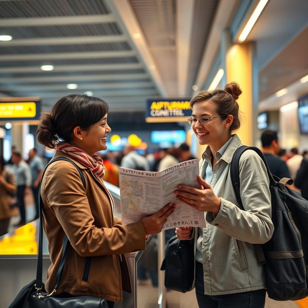 An illustration of the information desk in an airport.