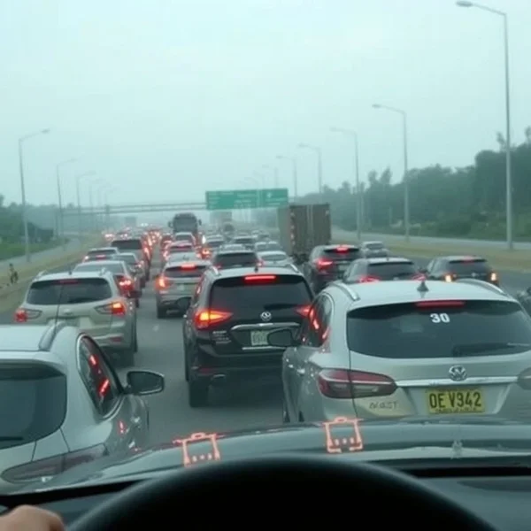 Image showing a traffic jam from a car's perspective