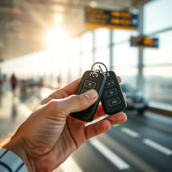 A person holding keys for a rental car
