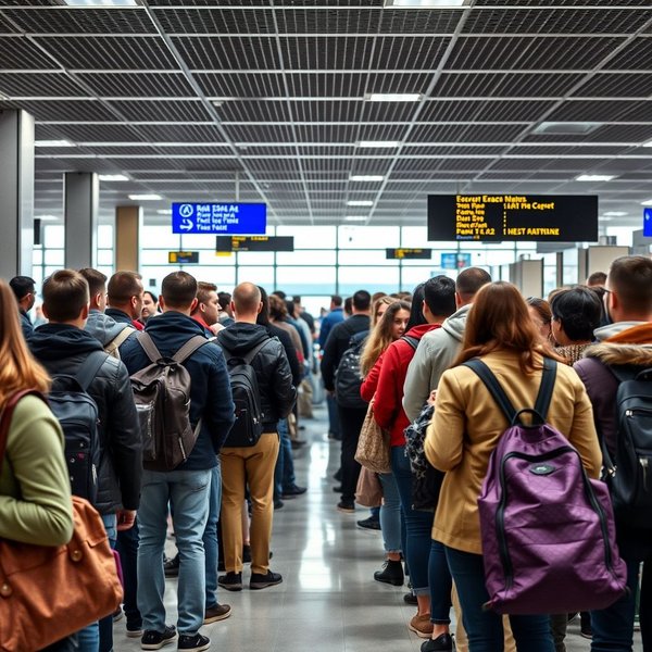 Passengers going through a security screening at the airport
