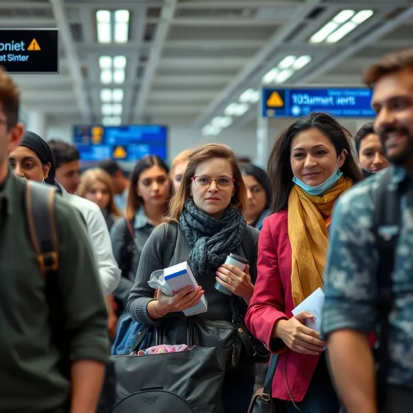 Passengers going through a security screening at the airport