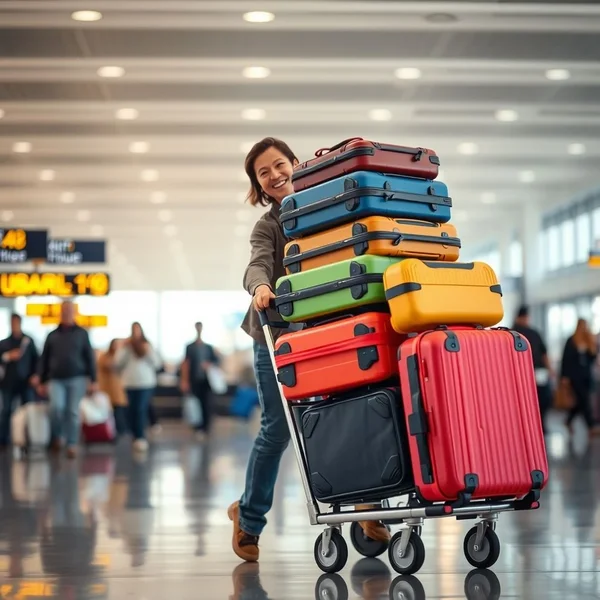 Eine Person schiebt einen luggage cart am Flughafen