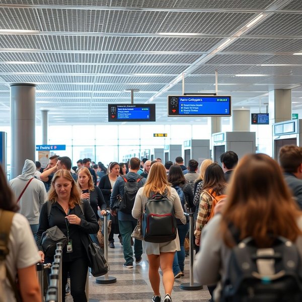 Passengers going through a security screening at the airport