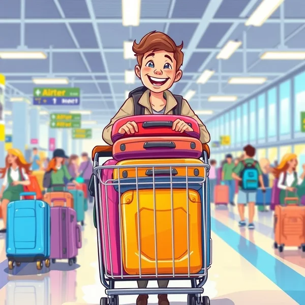 A person pushing a luggage cart at the airport