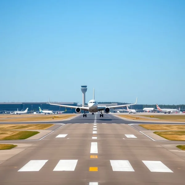 An airplane on a runway at an airport