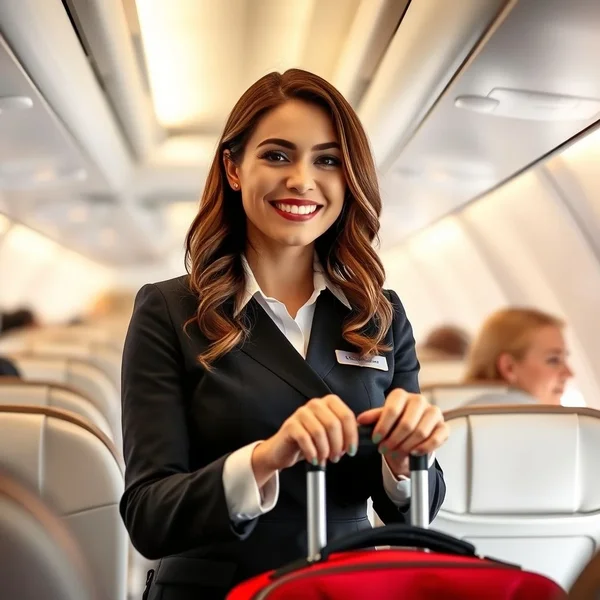 Image showing a flight attendant assisting passengers on a plane