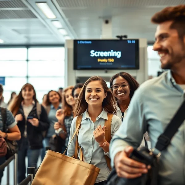 Passengers going through a security screening at the airport