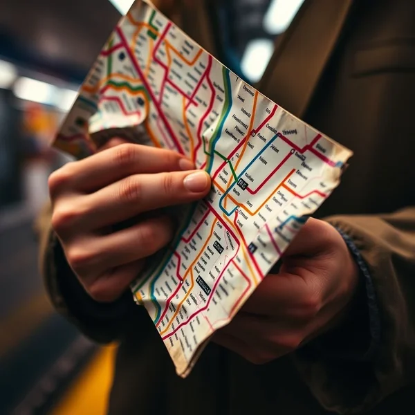 Uma pessoa olhando para a a subway map em uma estação