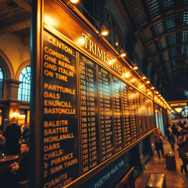 A person looking at a train schedule on a station platform