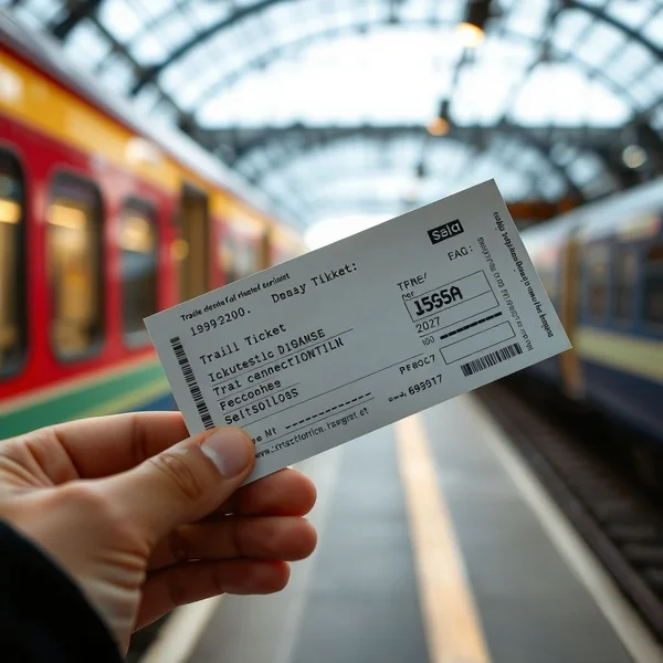 Une personne tenant a train ticket dans une gare