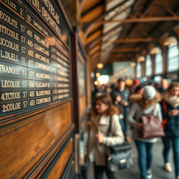 Een persoon kijkt naar a train schedule op een stationsperron