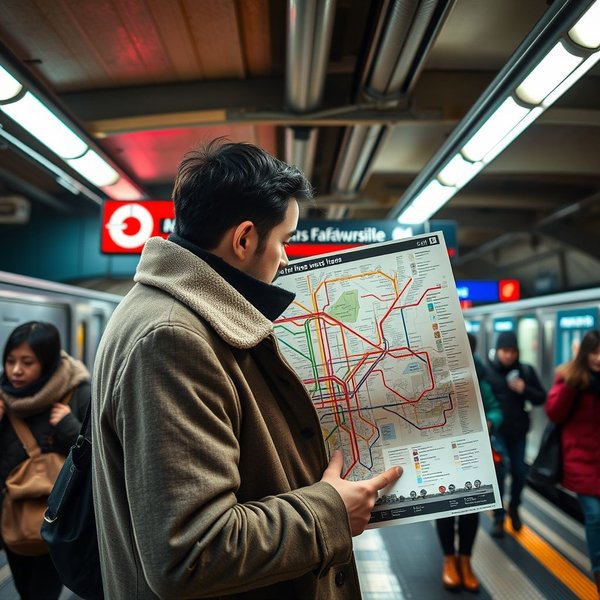 A person looking at a subway map in a station