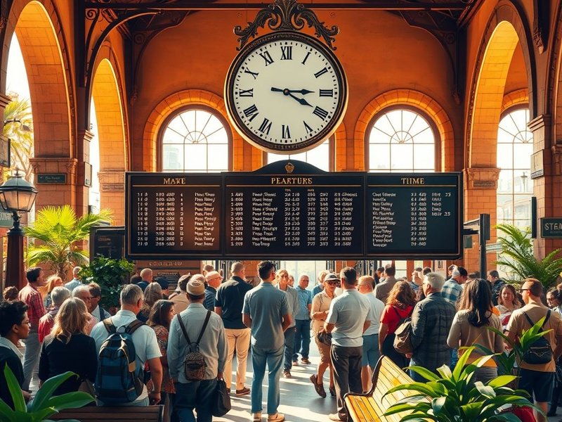 A person looking at a train schedule on a station platform