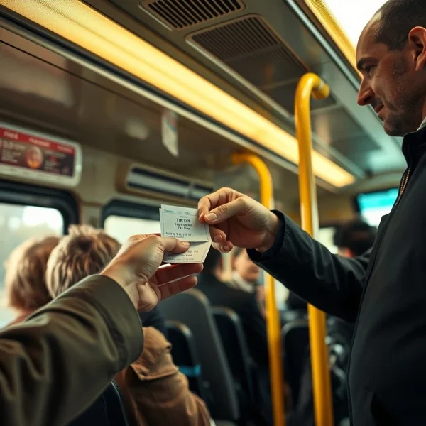 Gambar seseorang membayar a bus fare
