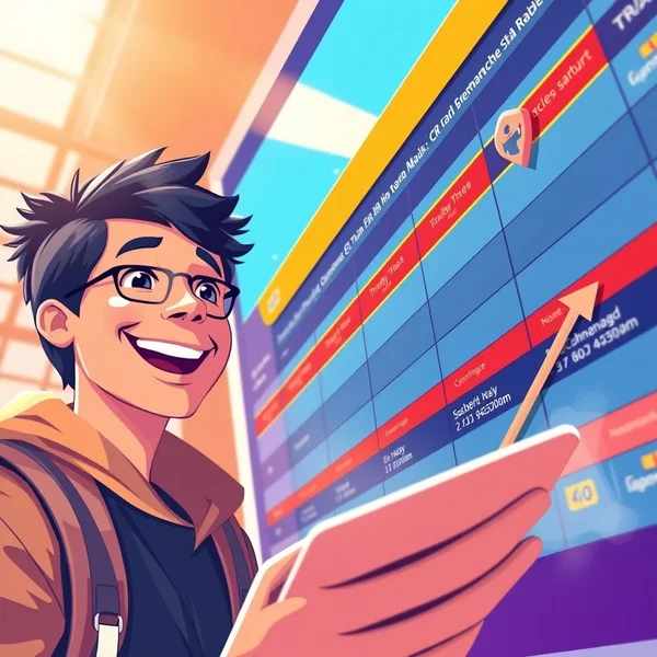 A person looking at a train schedule on a station platform