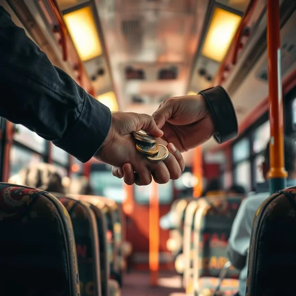 صورة لشخص يدفع a bus fare