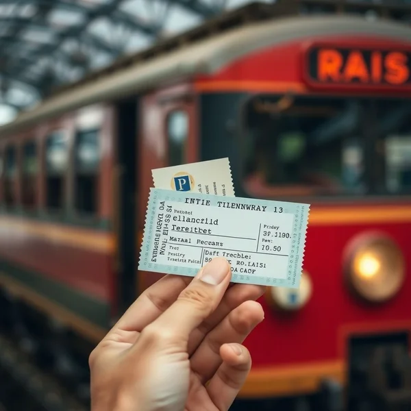 A person holding a train ticket in a station