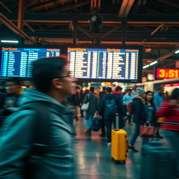 A person looking at a train schedule on a station platform