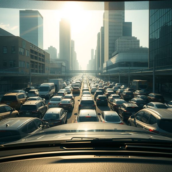 Imagem mostrando a traffic jam a partir da perspectiva de um carro