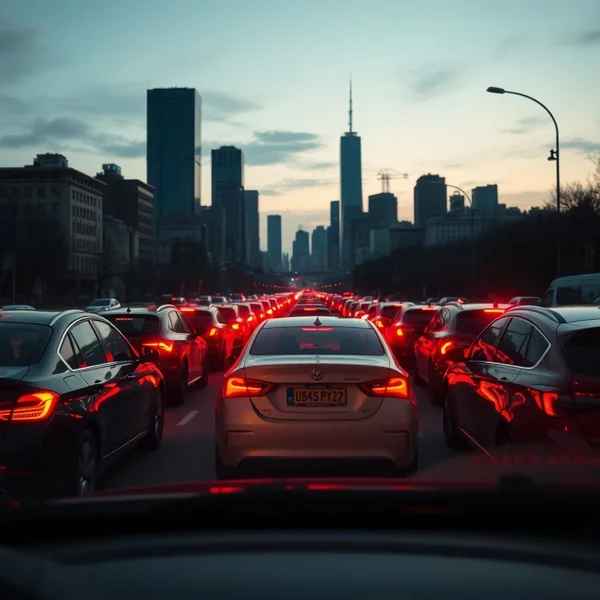 Immagine che mostra a traffic jam dalla prospettiva di un'auto