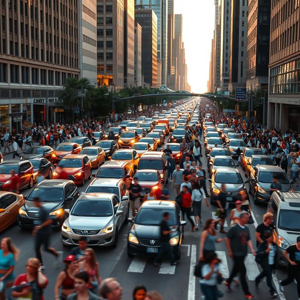 Rush hour sırasında yoğun bir caddenin görseli