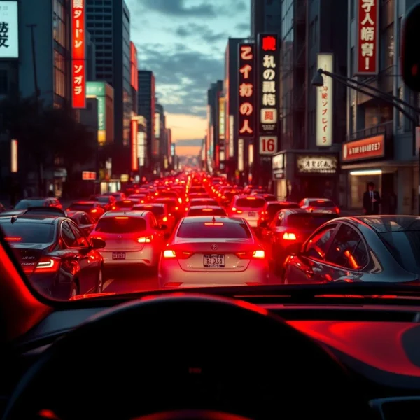 Image showing a traffic jam from a car's perspective