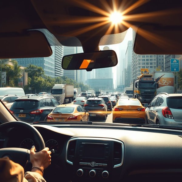 Image showing a traffic jam from a car's perspective